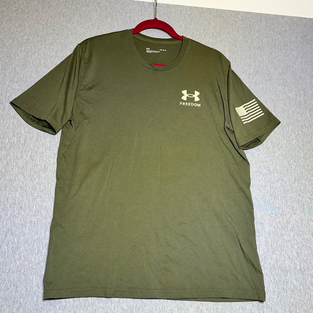 Patriotic Under Armour Freedom T Shirt Mens Large Olive Green Tactical Flag